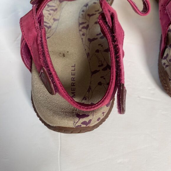 Merrell Siena Raspberry Toe Loop Sandals Women’s Size 9 Pink Suede Hook & Loop - Picture 8 of 9